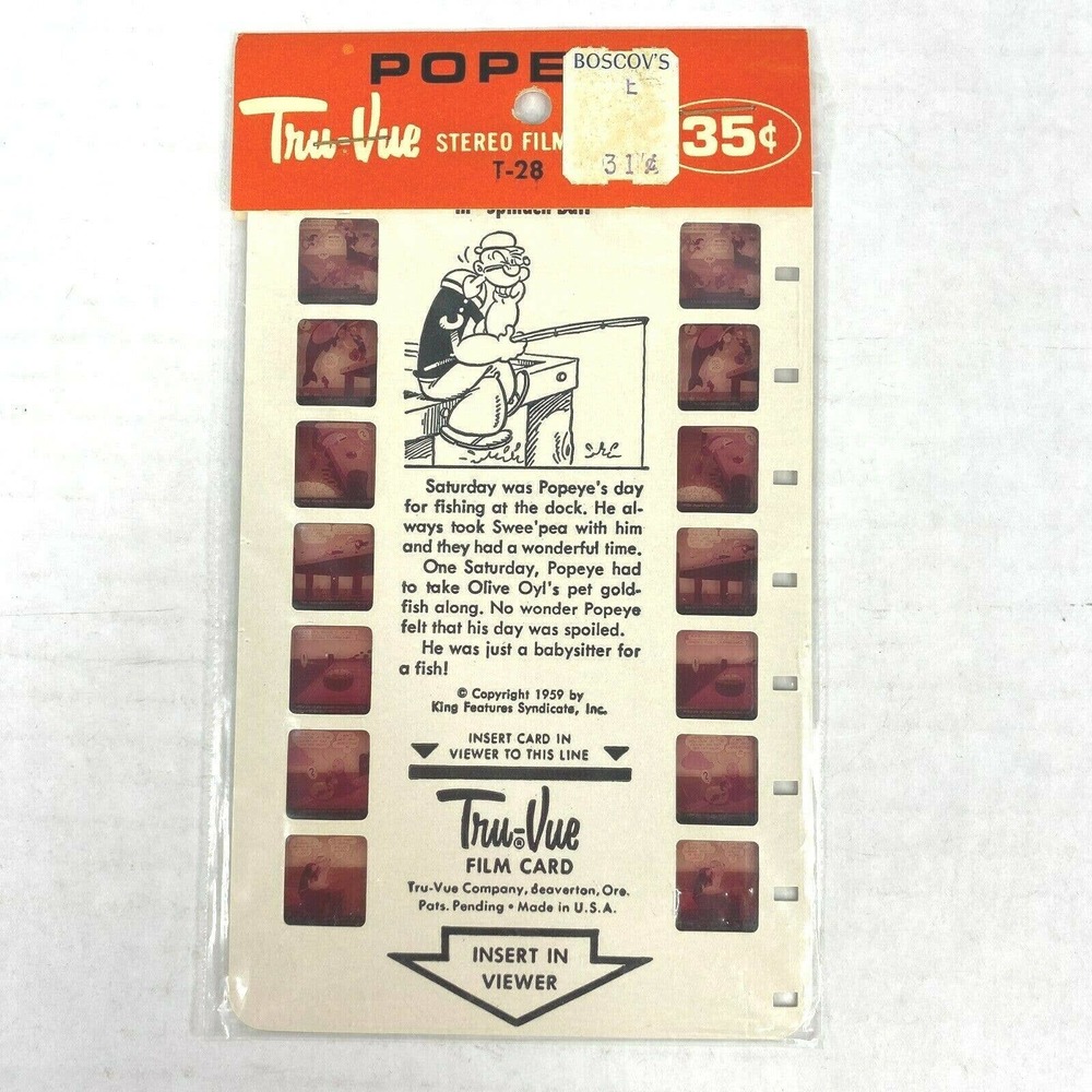 VTG 1959 Tru‎ Vue Popeye Spinach Bait Film Card